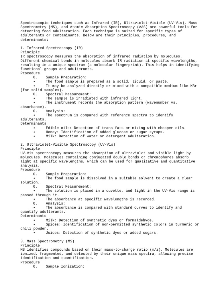 Spectroscopic Techniques for Food Safety | PDF | Spectroscopy | Mass ...