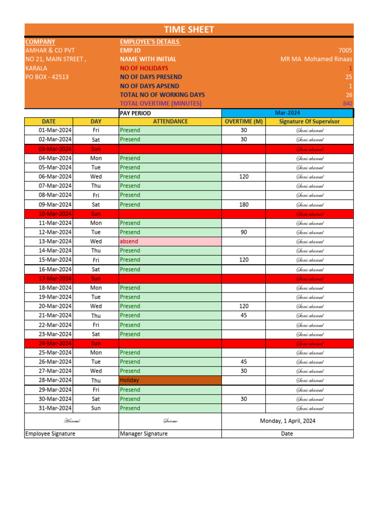 Time+Sheet+-+7005 | PDF