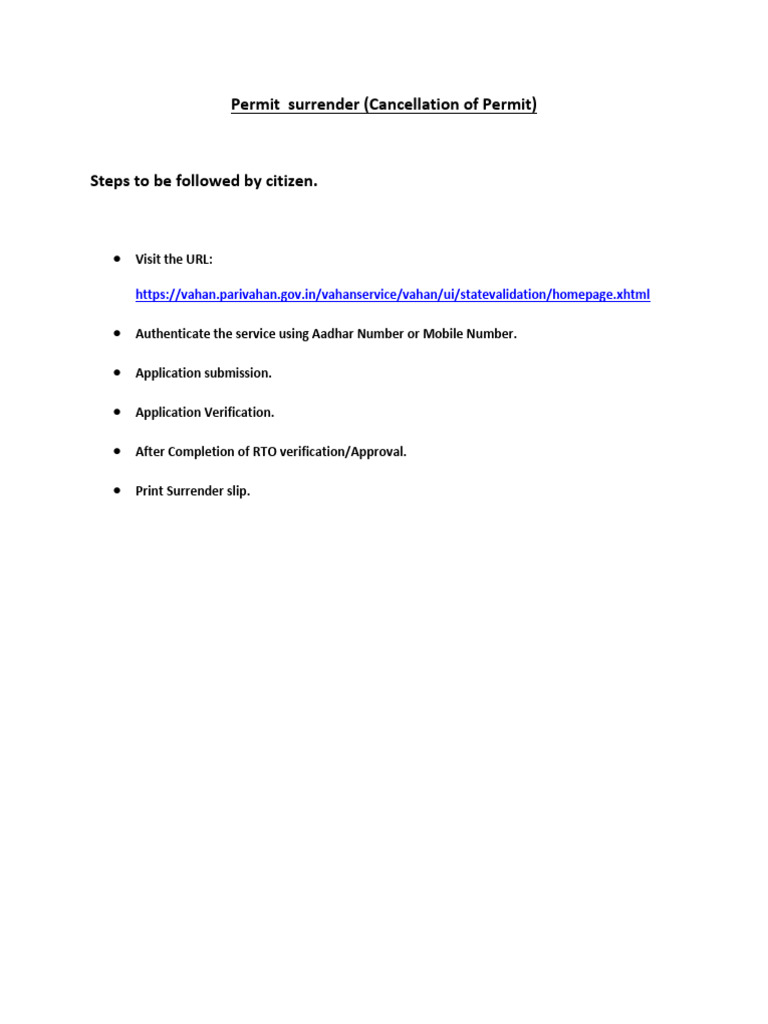 Vehicle Permit Surrender Process Online | PDF
