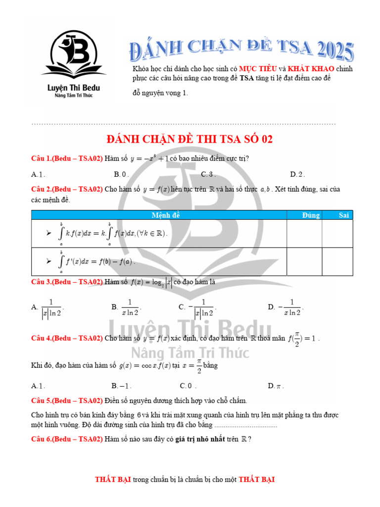 ĐỀ TSA BEDU 2 | PDF