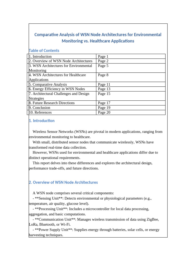WSN Node Architectures: Enviro vs. Healthcare | PDF | Wireless Sensor ...