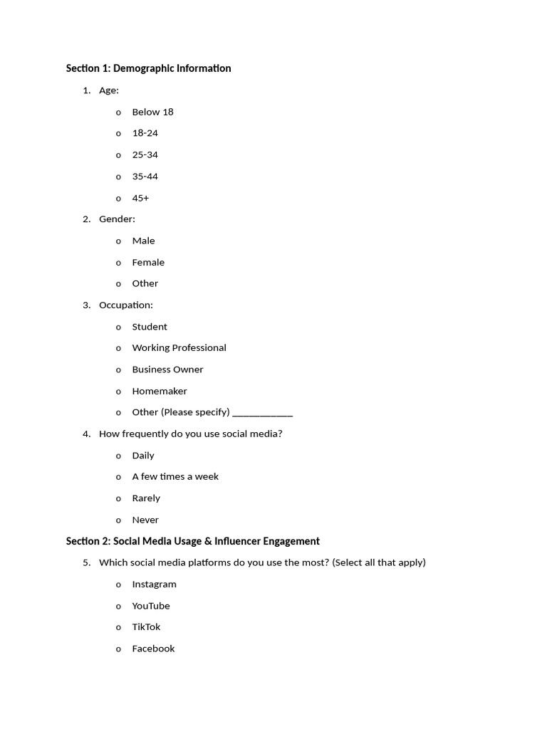 Social Media & Influencer Impact Survey | PDF | Social Media | Popular ...