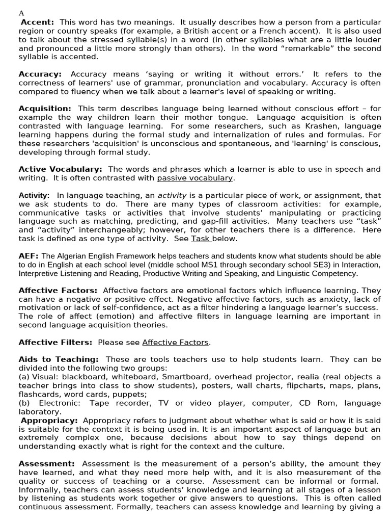 Language Learning Terminology Explained | PDF | Second Language ...