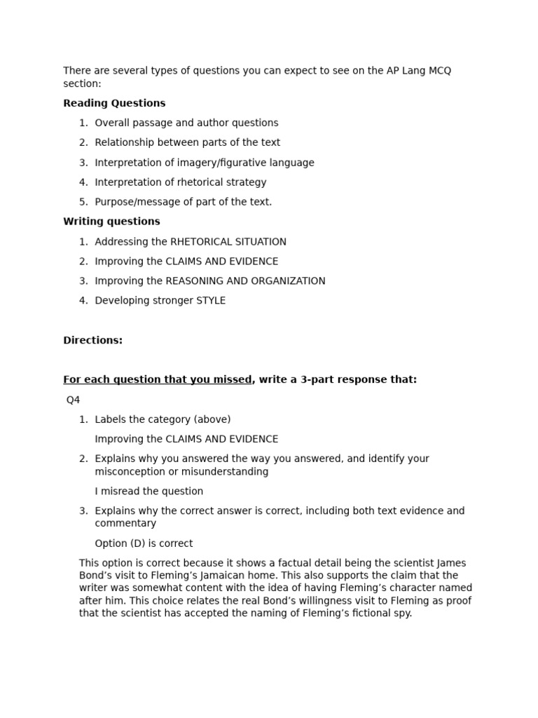 AP Lang MCQ Question Types Explained | PDF | Human Communication ...