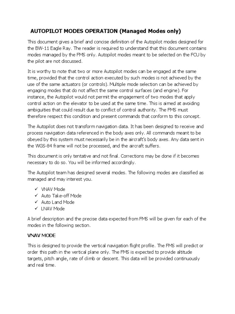 Autopilot Modes Operation PDF Takeoff Aircraft