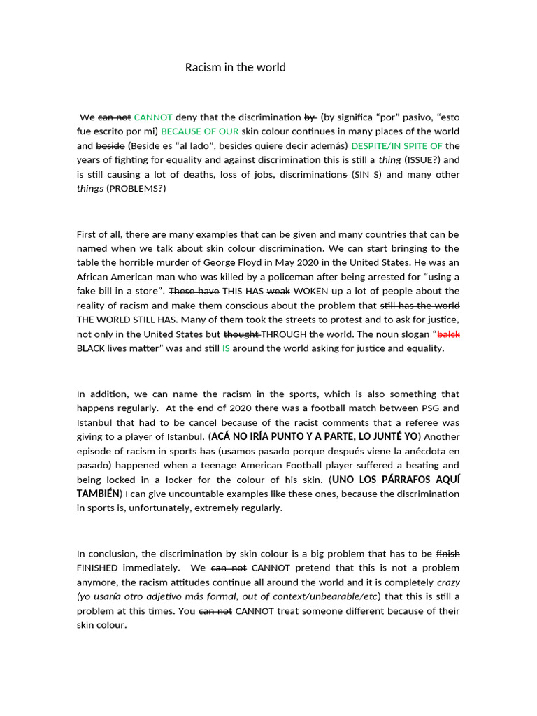 Racism in The World - Essay & Comments | PDF | Anti Social Behaviour ...