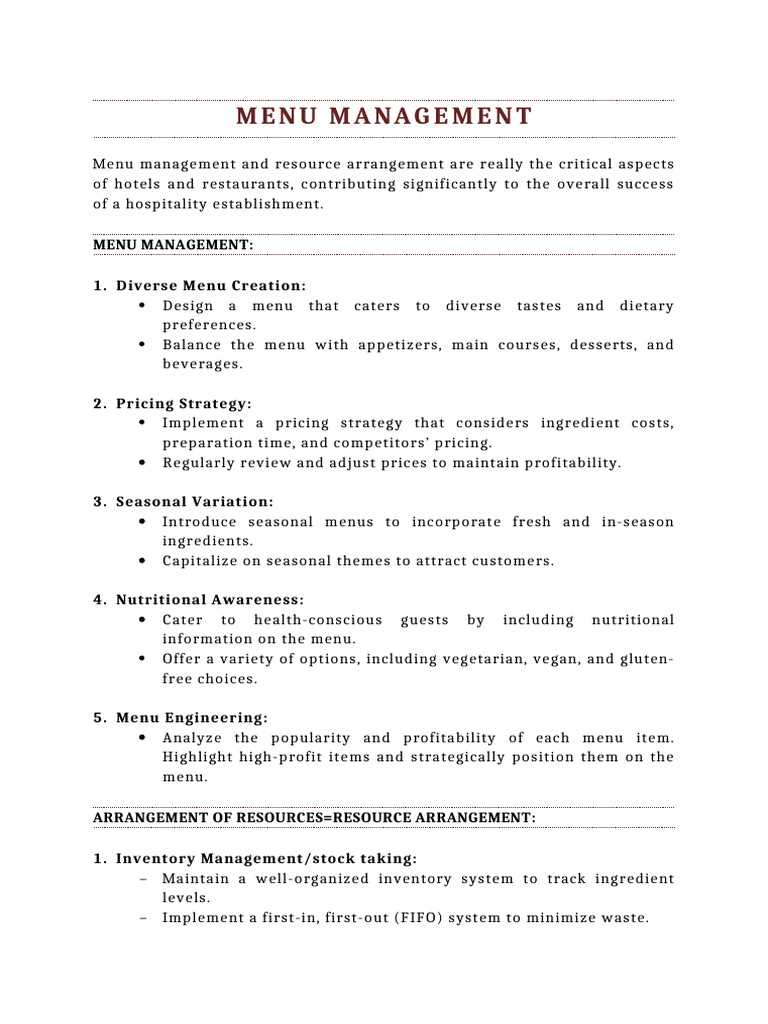 Effective Menu Management Strategies | PDF | Menu | Prices