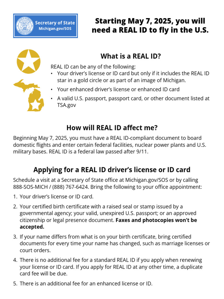 Michigan REAL ID Application Guide | PDF | Identity Document | Driver's ...