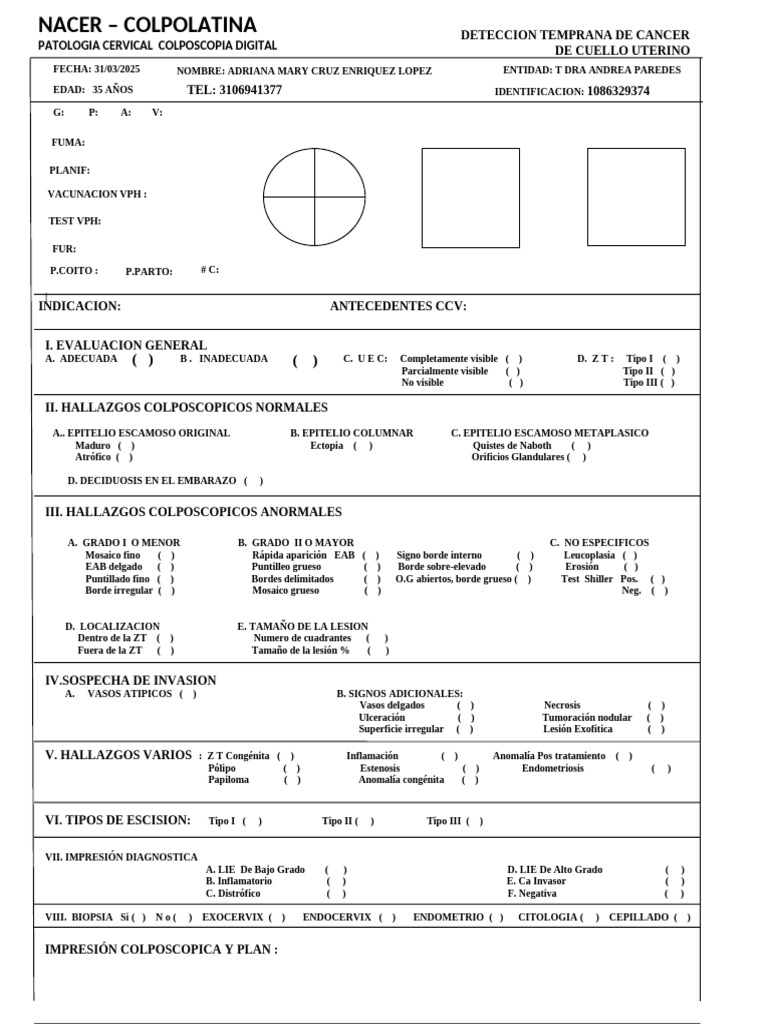 Evaluación Colposcópica Cervical 2025 | PDF | Medicina CLINICA ...