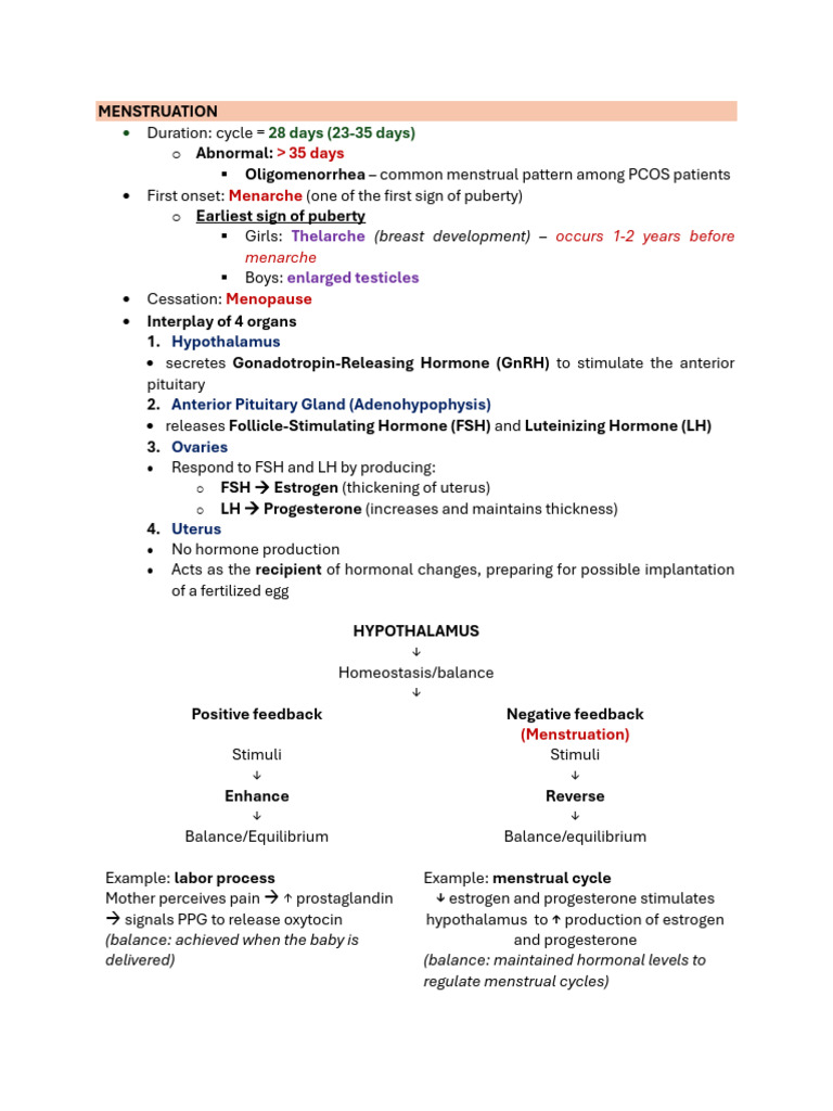 Menstrual Cycle and Labor Overview | PDF | Menstrual Cycle ...