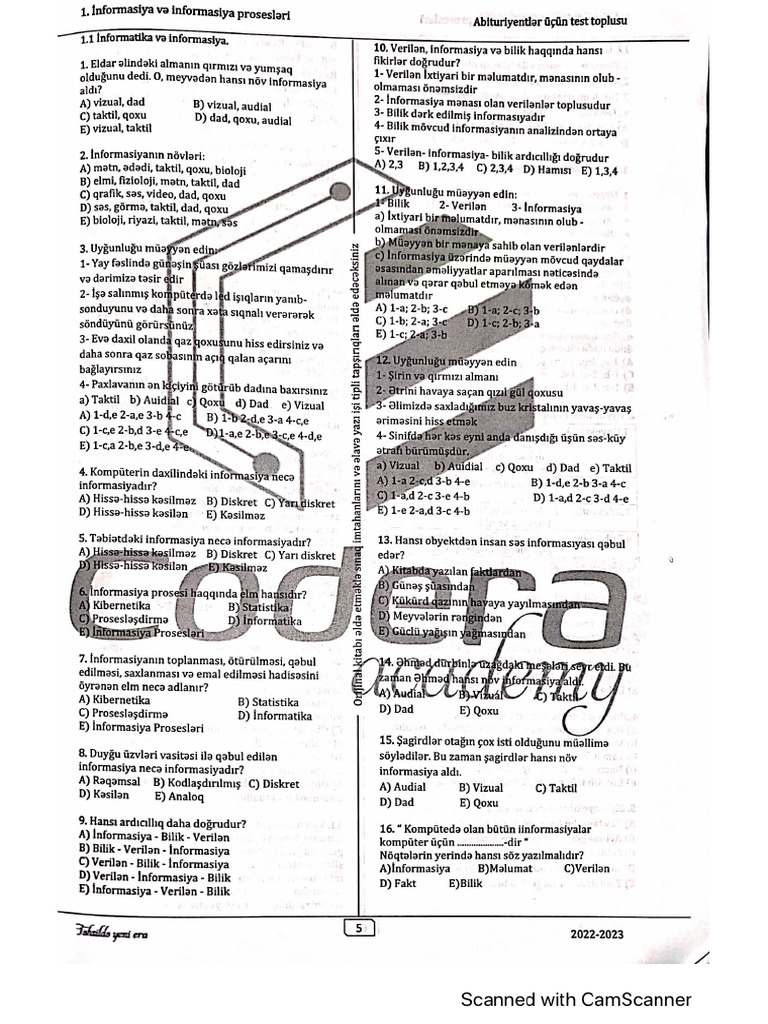 Codera 1ci Bölmə İlkin Anlayışlar (80test) | PDF