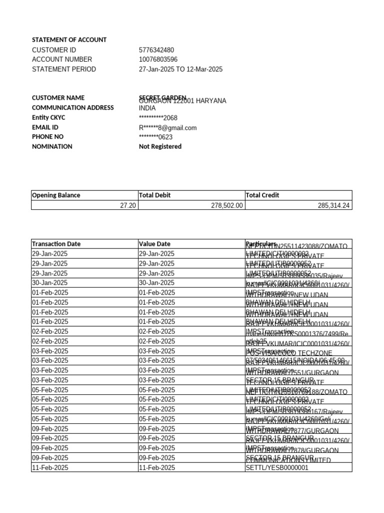 Customer Account Statement Summary | PDF | Banking | Banking Technology