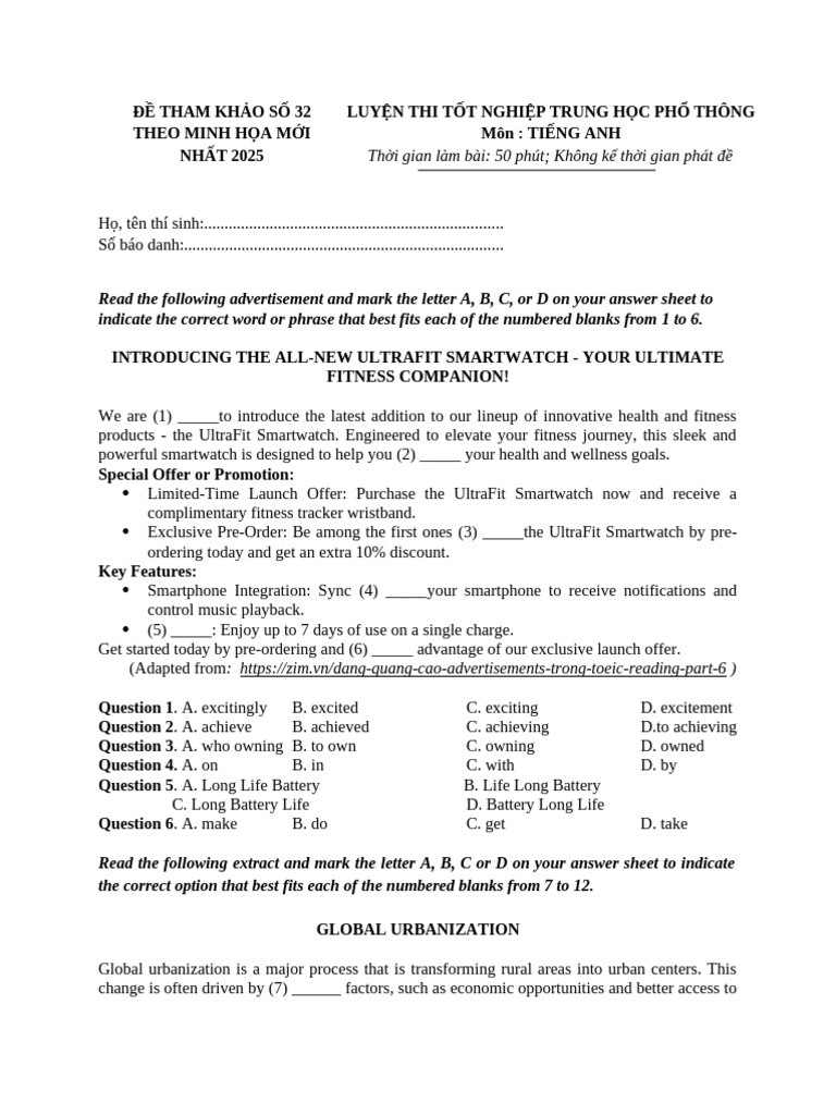 Đề số 32 form 2025 | PDF | Robotics | Urbanization