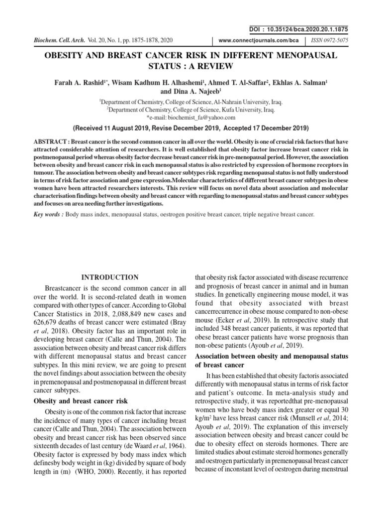 Obesity's Impact on Breast Cancer Risk | PDF | Breast Cancer | Cancer