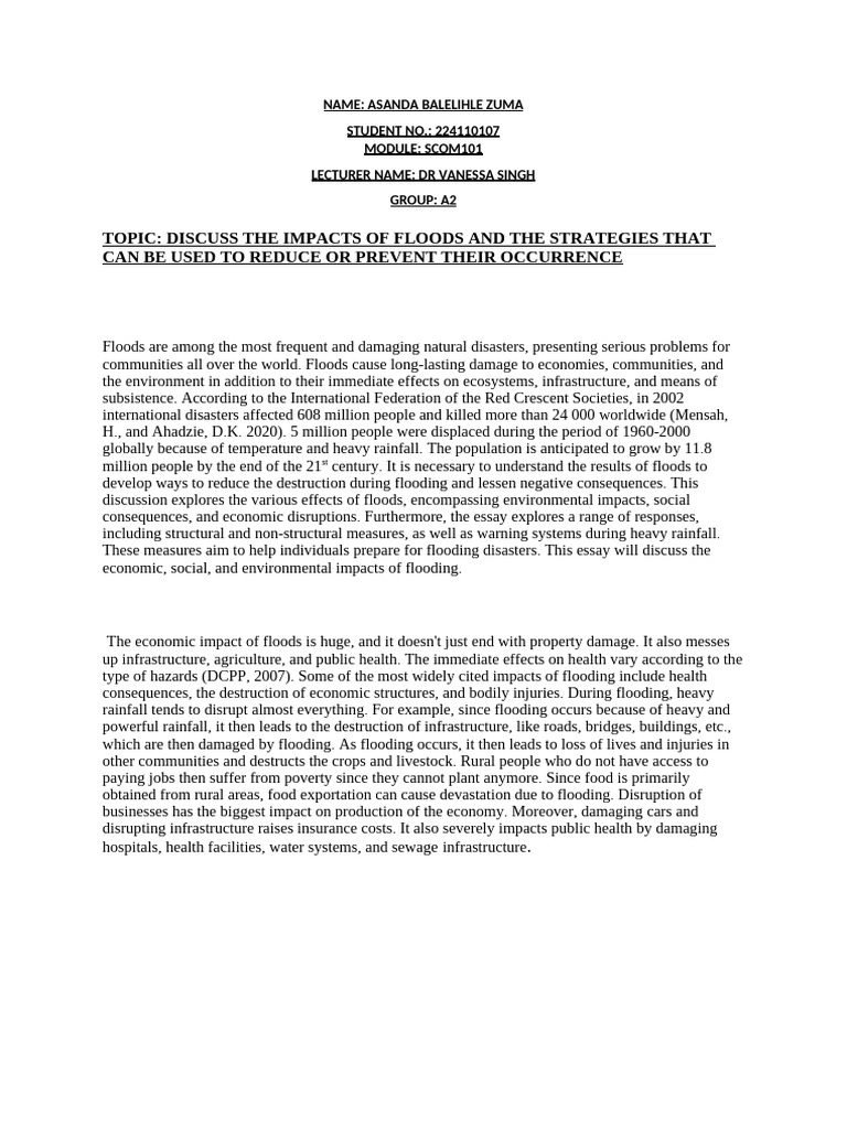 DISCUSS THE IMPACTS OF FLOODS AND THE COPING STRATEGIES THAT CAN BE ...