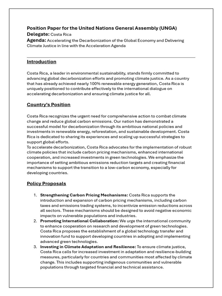 Costa Rica's UNGA Position on Decarbonization | PDF | Climate Change ...
