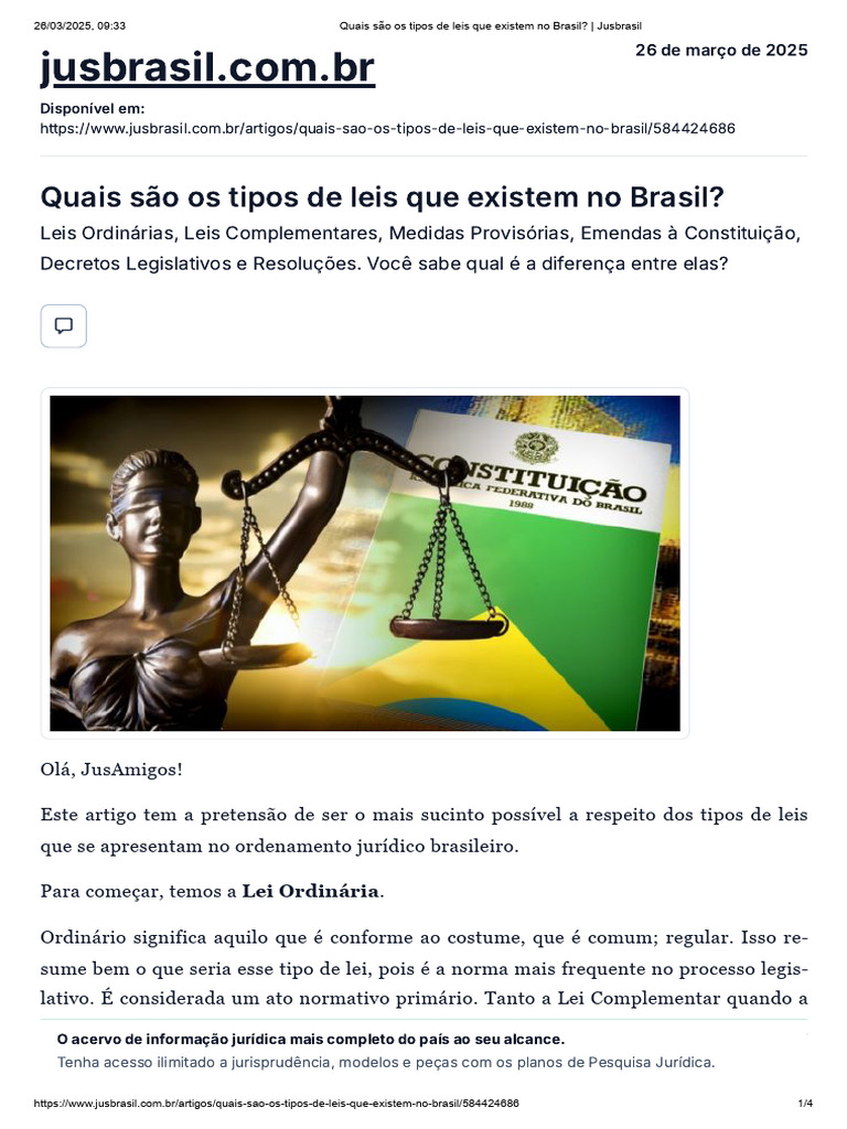 Tipos de Leis no Brasil: Um Guia Completo | PDF | Emenda Constitucional ...