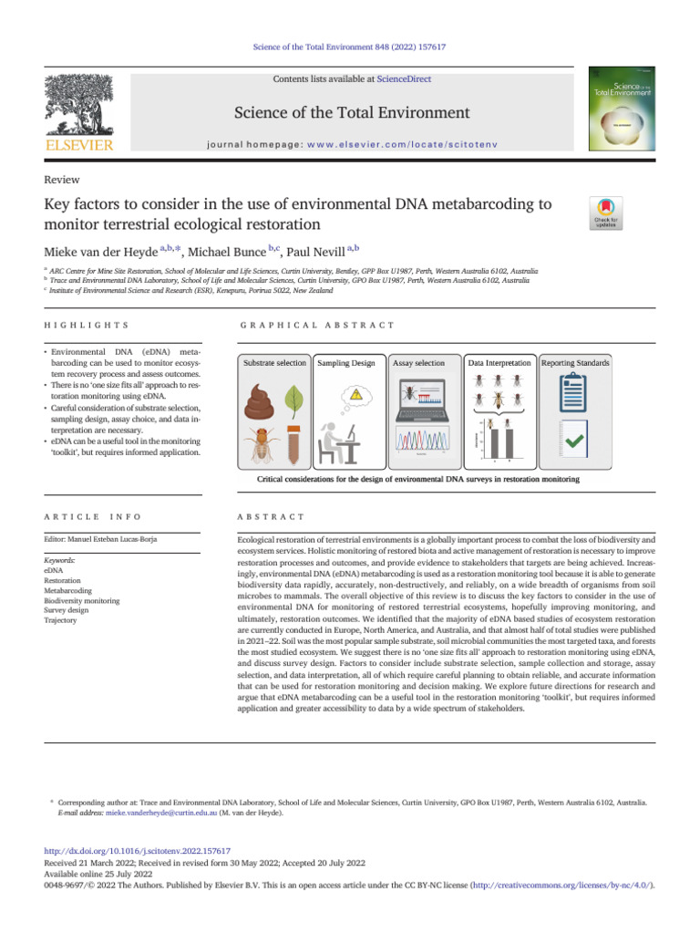 eDNA Metabarcoding for Ecosystem Restoration | PDF | Natural ...