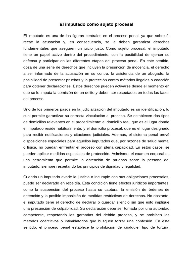 Derechos del Imputado en el Proceso Penal | PDF | Ley procesal | Abogado