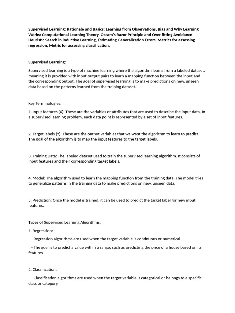 Supervised Learning: Key Concepts and Metrics | PDF | Machine Learning ...