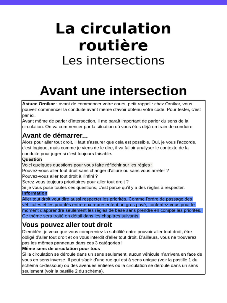 Code de La Route Ornikar Lecon Les Intersections | PDF | Feu de ...