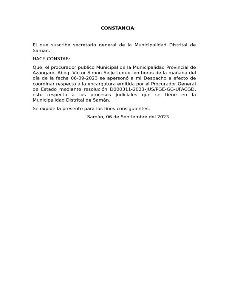 Constancia de Coordinación Municipal | PDF
