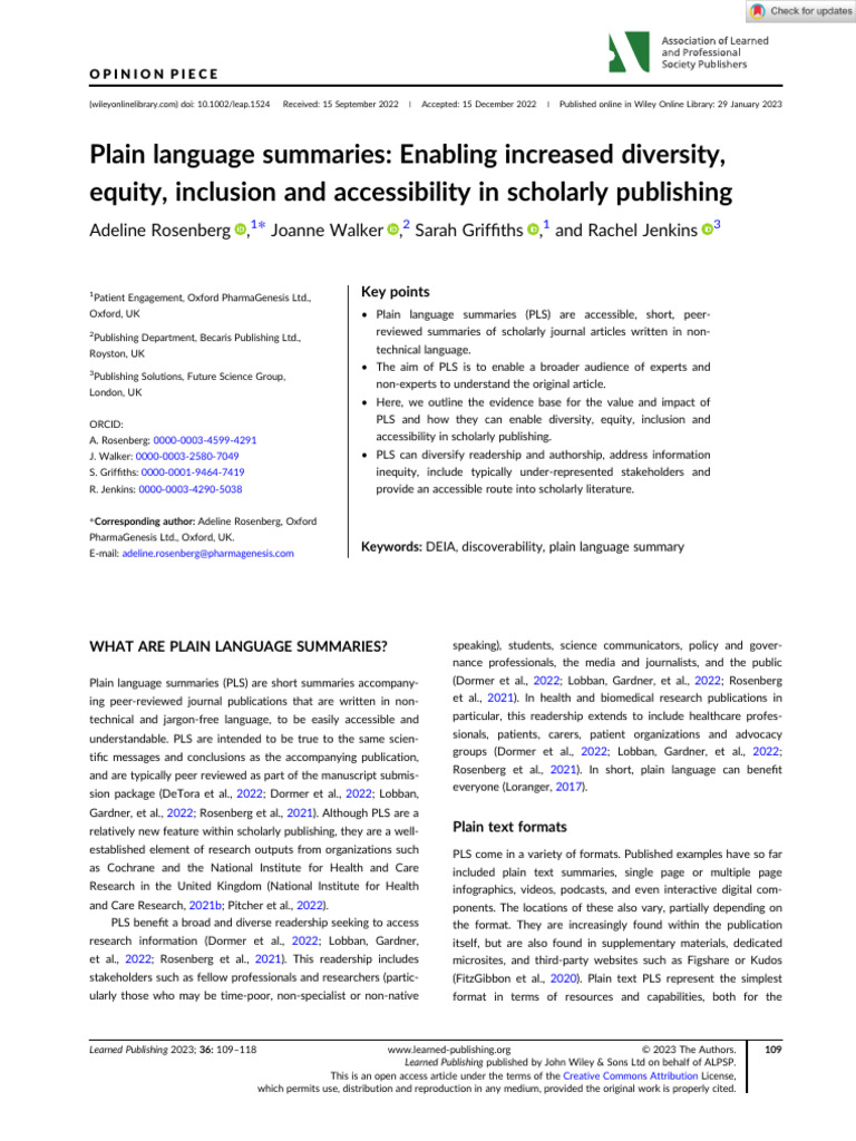 Rosenberg (2023) Plain Language Summaries | PDF | Academic Publishing ...