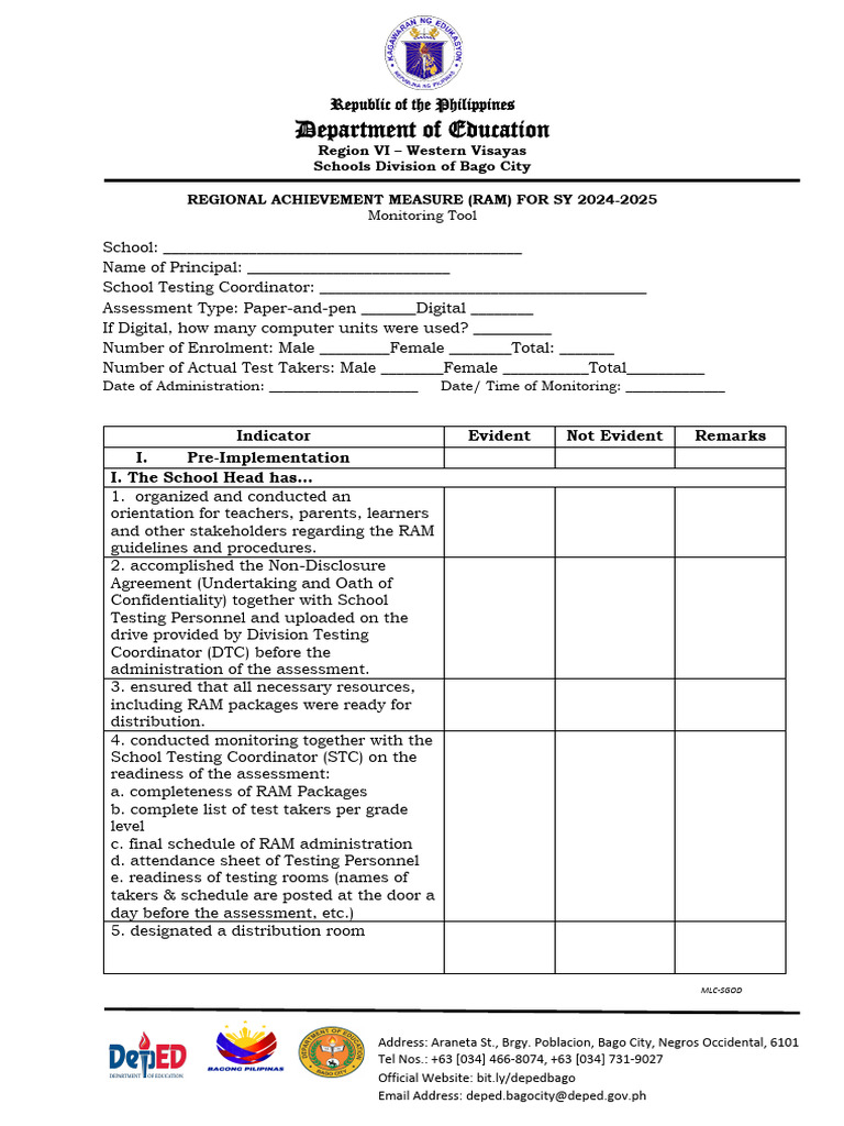 RAM Monitoring Tool for SY 2024-2025 | PDF