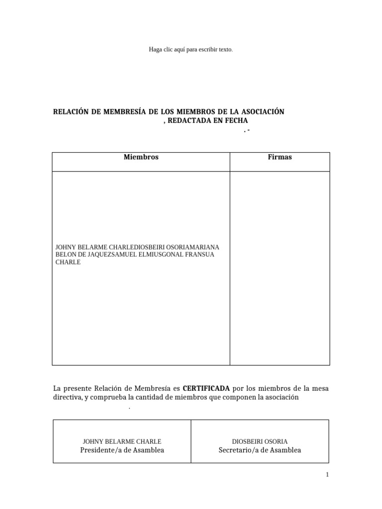 Relación de Membresía de la Asociación | PDF