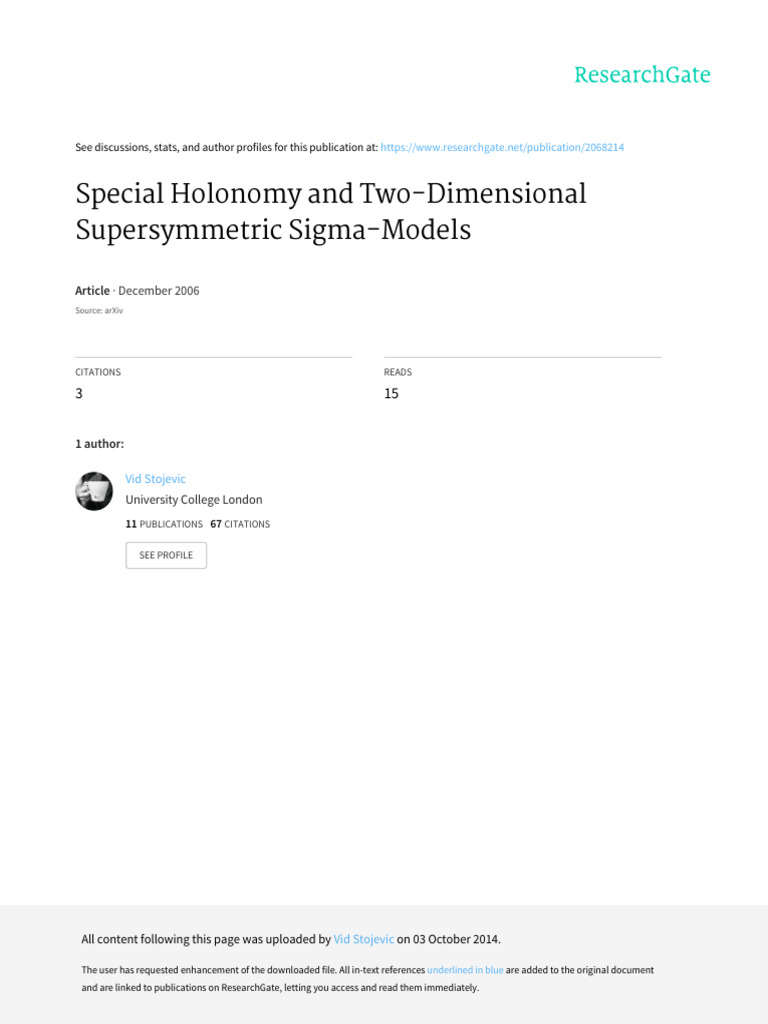 Special Holonomy in Supersymmetric Models | PDF | Differential Form ...