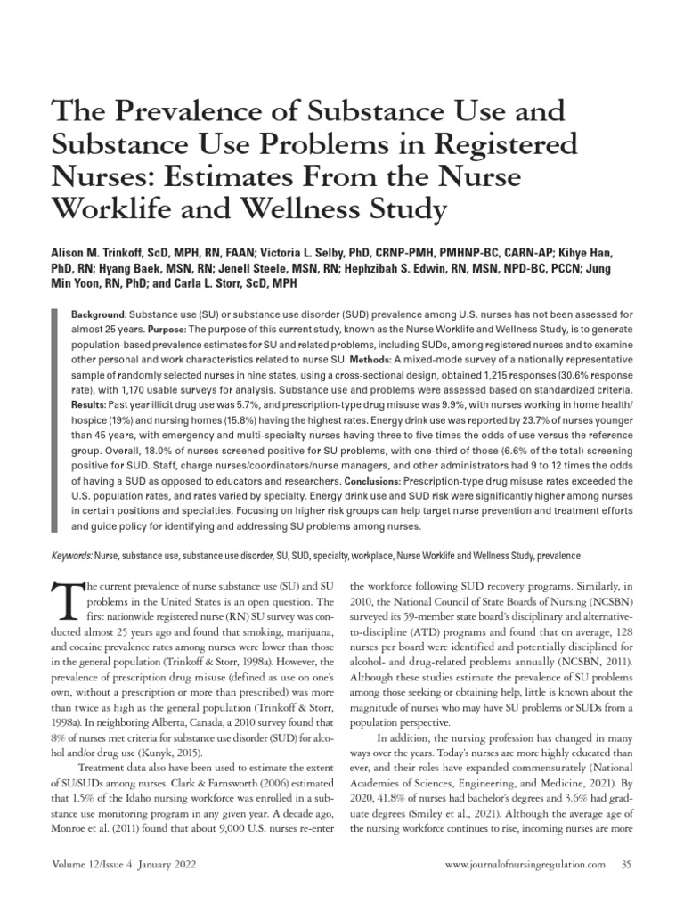 Nurse Substance Use Prevalence Study | PDF | Substance Abuse ...