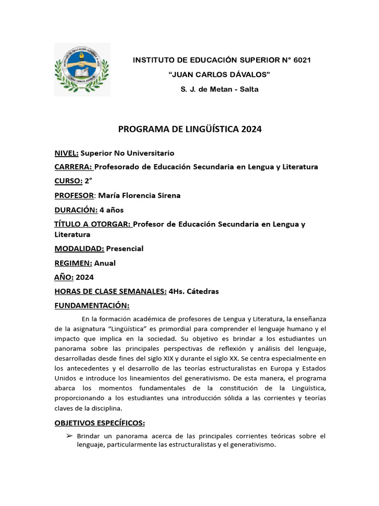 Programa de Lingüística 2024 | PDF | Lingüística | Fonología