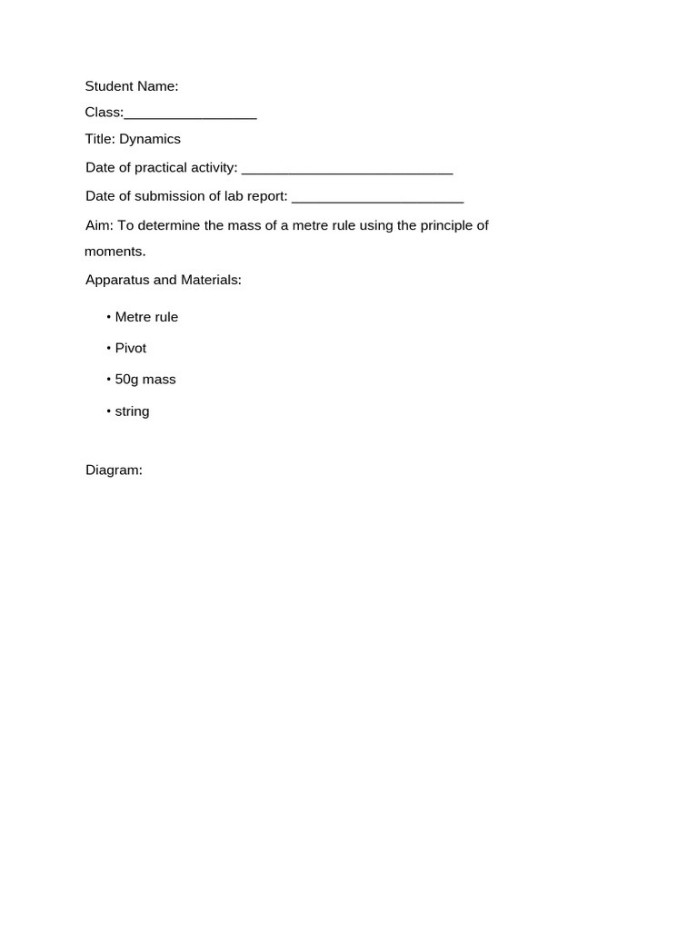 Physics Lab - Mass of Metre Rule | PDF | Mass | Metre