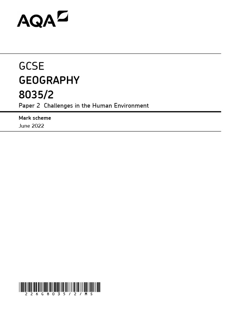 GCSE Geography Mark Scheme 2022 | PDF | Knowledge | Sustainability