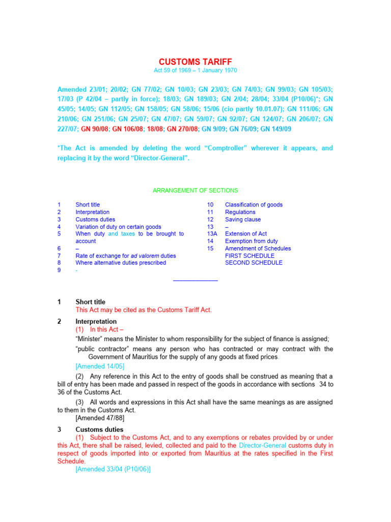 Customs Tariff Act Overview 2025 | PDF | Ad Valorem Tax | Taxes
