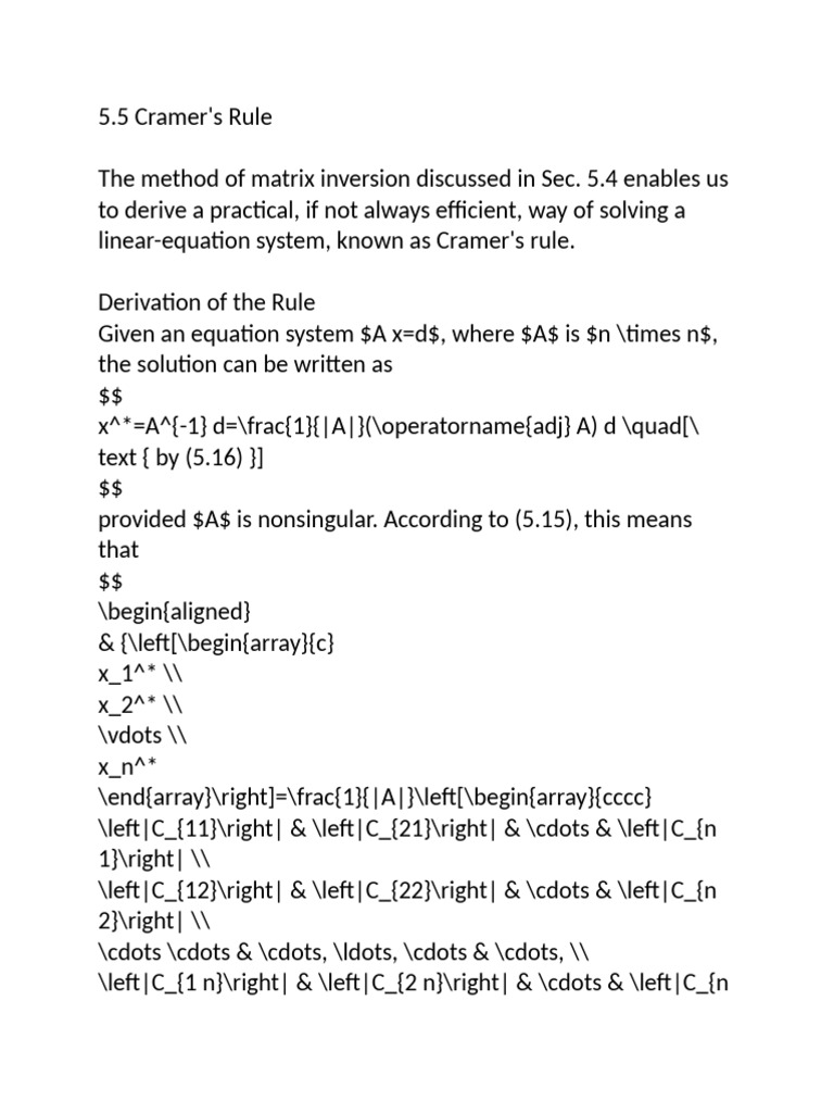 55 Cramers Rule The Method of Matrix Inv | PDF | Determinant | Matrix ...