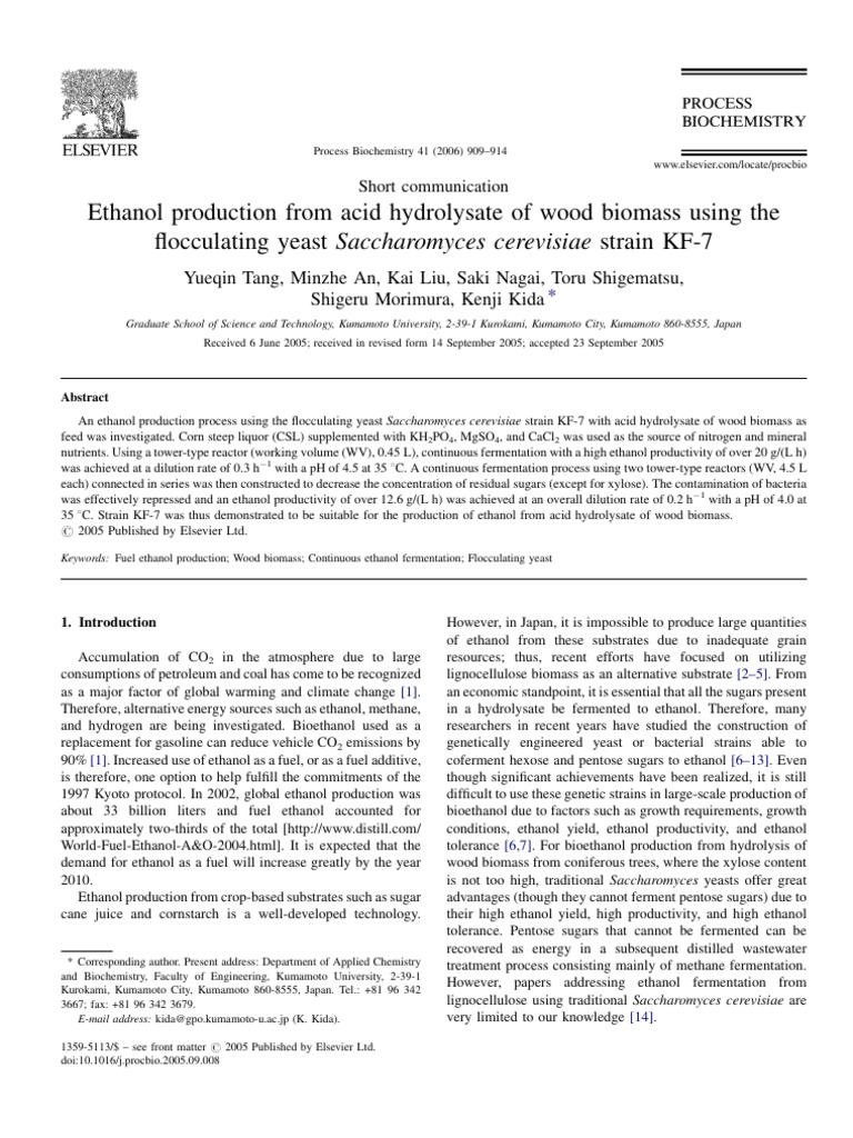 Ethanol Production from Wood Biomass | PDF | Yeast | Fermentation