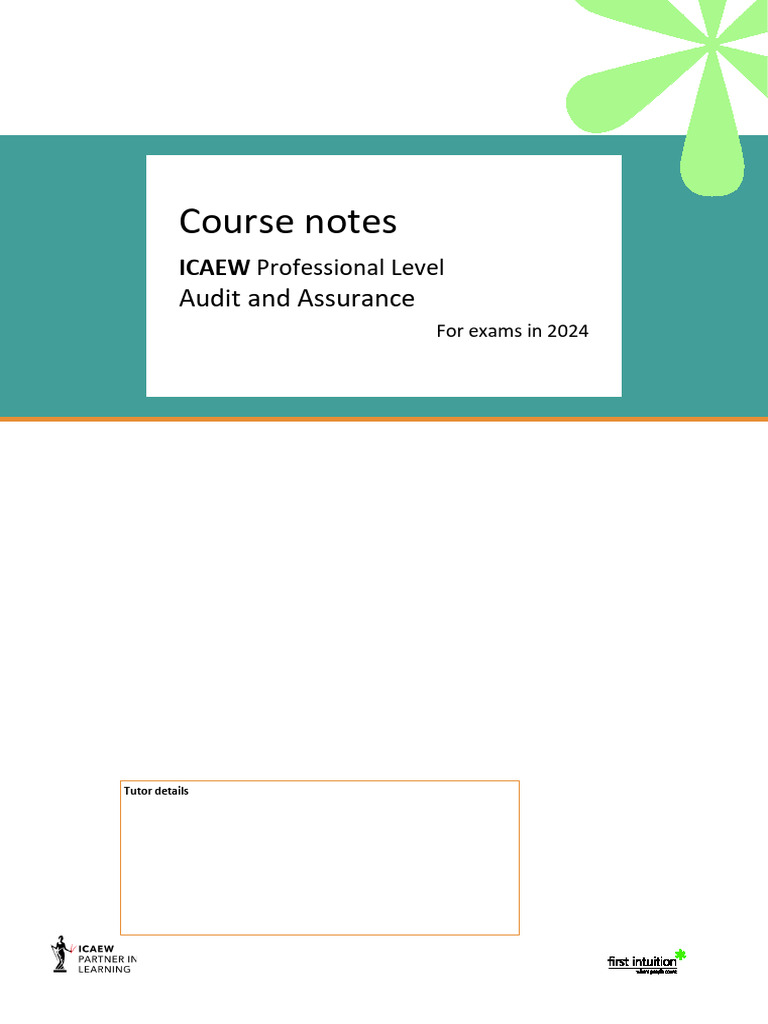 Audit and Assurance Course Notes 2024 | PDF | Audit | Internal Control