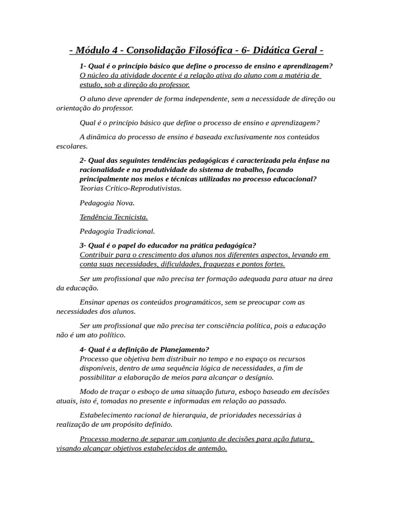 Princípios e Tendências da Didática Geral | PDF | Pedagogia | Aprendizado
