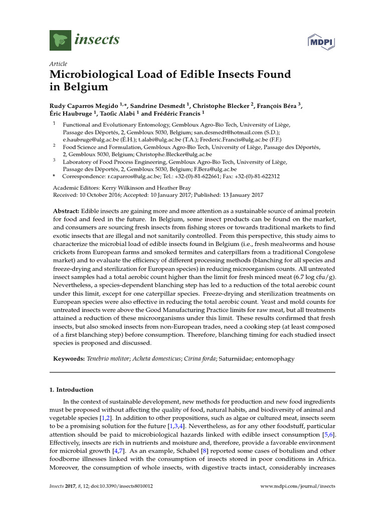 Microbial Load of Edible Insects in Belgium | PDF | Biology