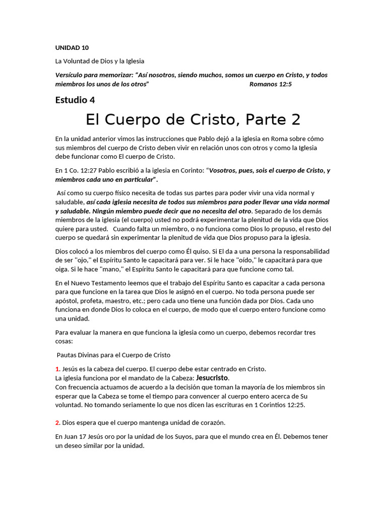 10-4 El Cuerpo de Cristo - Parte 2 | PDF | Cristo (título) | Iglesia ...