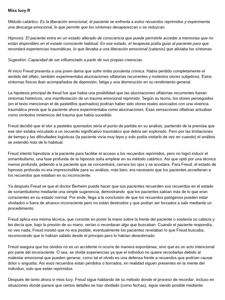 B. Miss Lucy R (Unidad 2) | PDF | Trauma psicólogico | Hipnosis