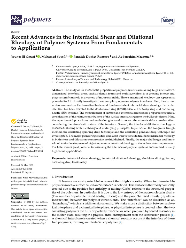 Advances in Polymer Interfacial Rheology | PDF | Rheology | Continuum ...