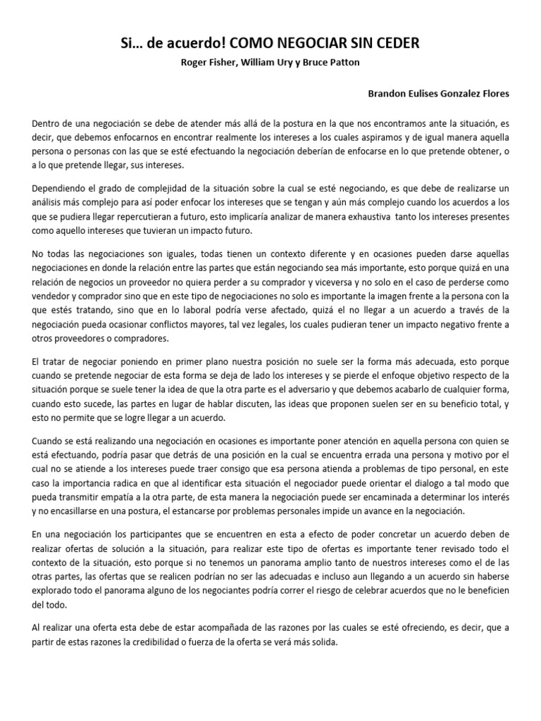 Si de Acuerdo COMO NEGOCIAR SIN CEDER | PDF | Negociación