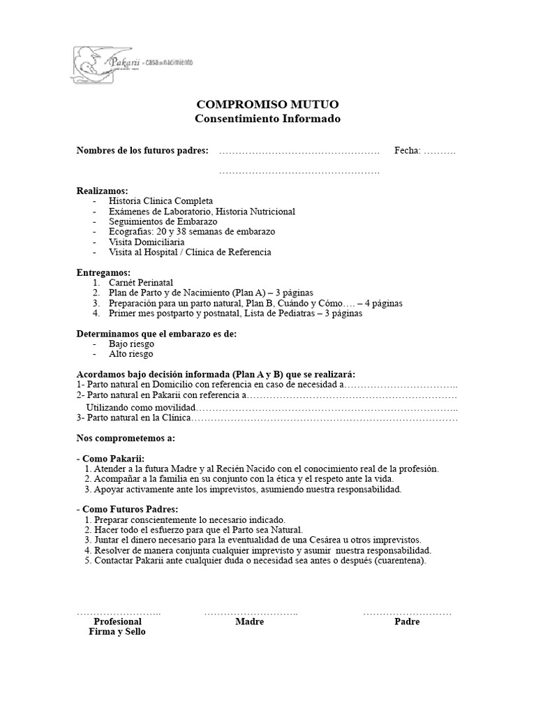 Plan de Parto Compromiso Mutuo y Declaración Jurada | PDF | Parto