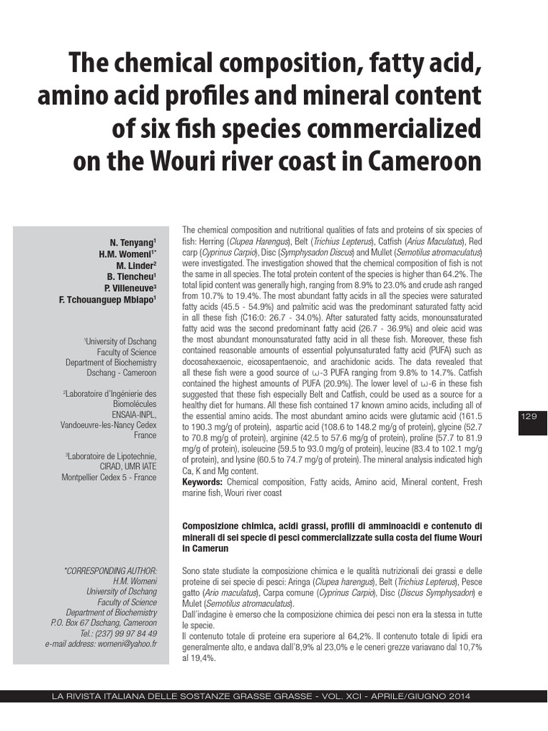 Nutritional Profiles of Wouri Fish Species | PDF | Omega 3 Fatty Acid ...