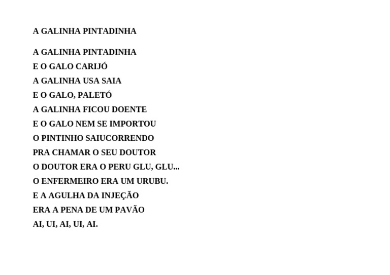 Letra da Galinha Pintadinha e Galo Carijó | PDF