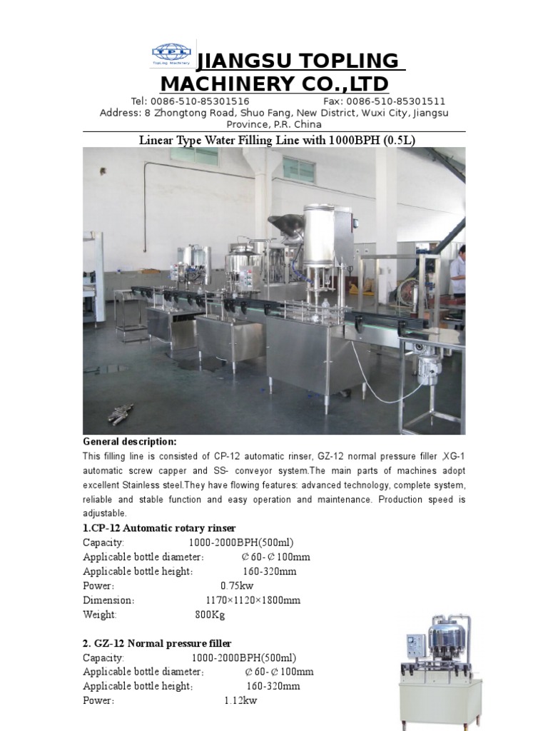 1000BPH Linear Water Filling Line | PDF | Technology & Engineering