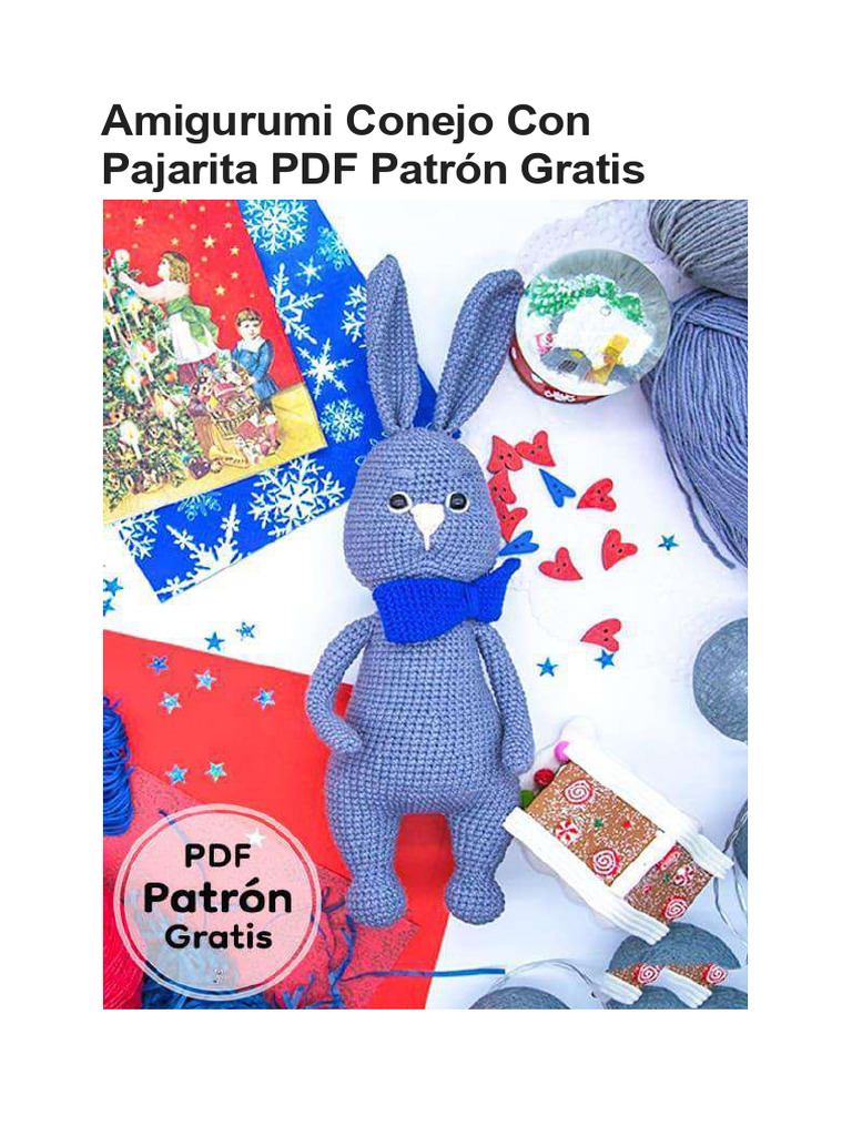 Amigurumi Conejo Con Pajarita PDF Patron Gratis | PDF | Amigurumi | Tejer