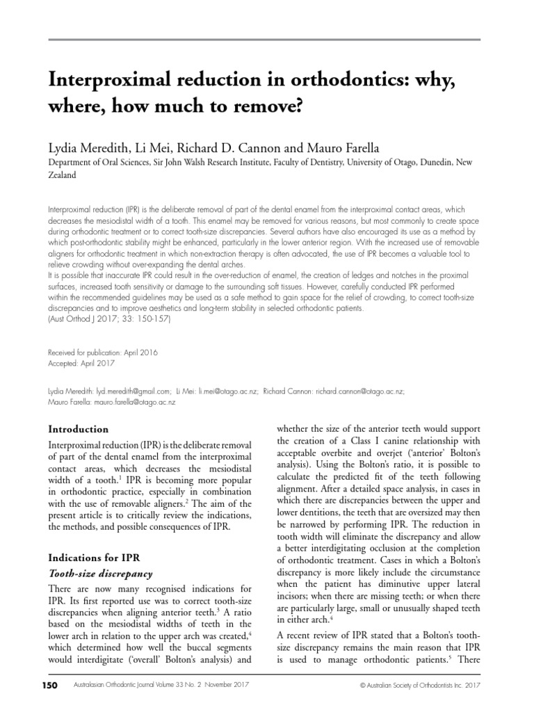 Interproximal Reduction in Orthodontics | PDF | Orthodontics | Tooth Enamel